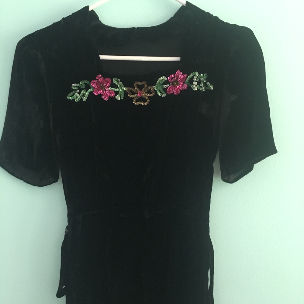 40s velvet sequin floral swing dress